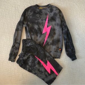 Aviator Nation Tie Dye Neon Pink Bolt Sweatsuit - XS and S